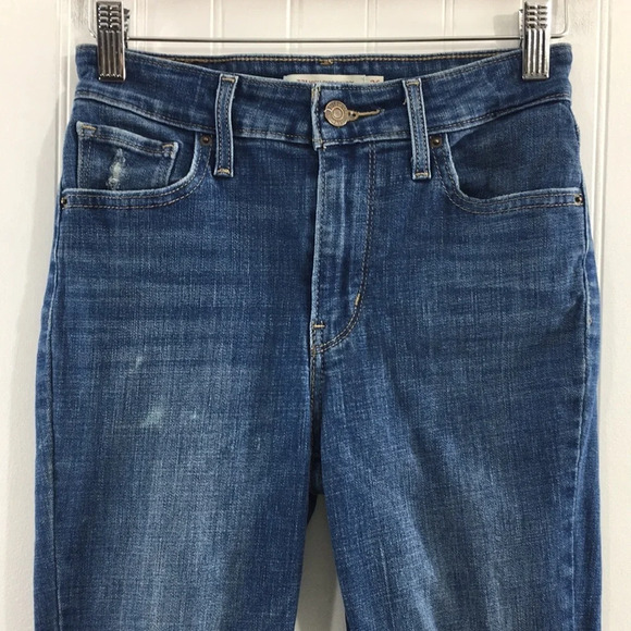 Levis 721 High Rise Skinny Jeans Womens 26‎ Medium Wash Cotton Distressed Denim - Picture 2 of 13